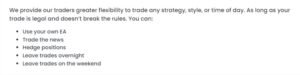FundYourFX flexible trading rules: EAs, news trading, overnight and weekend positions
