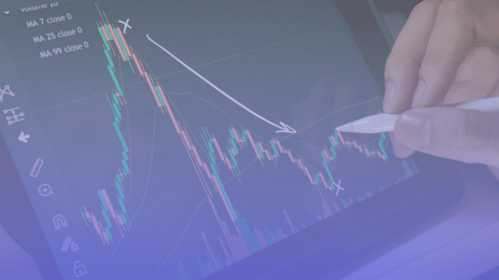 Close-up broker hand use digital pen to check the drawdown in funded trading account