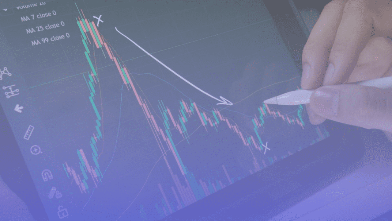 Close-up broker hand use digital pen to check the drawdown in funded trading account